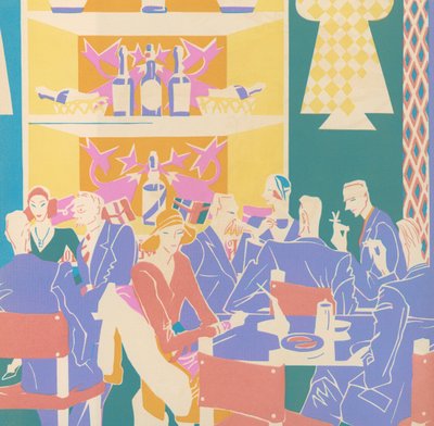 Clientes en mesas en un club de jazz Art Deco de American School