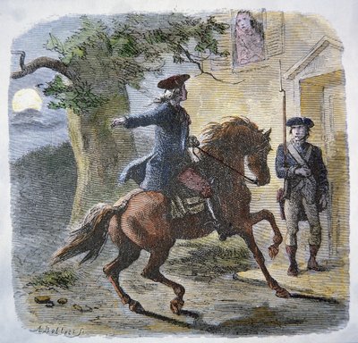 El famoso paseo de Paul Revere en la noche del 18 de abril de 1775 de American School