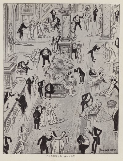 Peacock Alley, caricatura que se burla de la moda ostentosa de la época (litografía) de American School