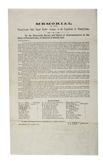 Liga Estatal de Derechos Iguales de Pensilvania, Memorial de la Liga Estatal de Derechos Iguales de Pensilvania, a la Legislatura de Pensilvania, 20 de enero 1865 de American School