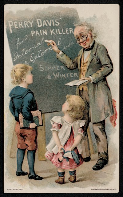 Analgésico Perry Davis, publicidad mediados del siglo XIX (cromolito) de American School