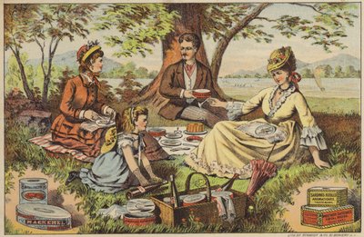 Picnic junto al agua, disfrutando de pescado enlatado de American School