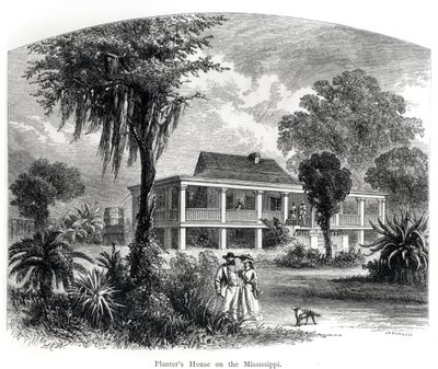 Casa del plantador en el Mississippi, grabado por J.H. Ellawell de American School