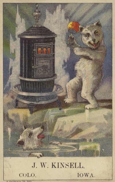 Oso polar bailando junto a una estufa (chromolitho) de American School
