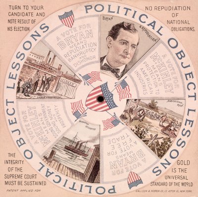 Lecciones de objetos políticos, cartel de campaña presidencial estadounidense para William McKinley c.1897 de American School