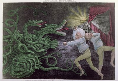 Quijotismo Político: El Hércules Diplomático atacando a la Hidra Política, publicado por Bisbee, c.1833 de American School