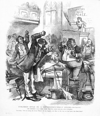 Caricatura política que representa a afroamericanos como políticos de American School