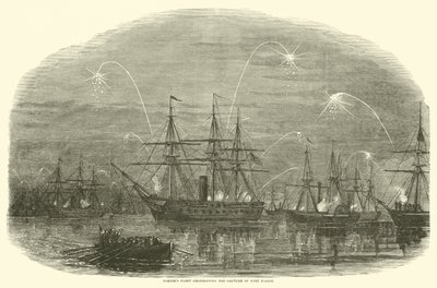 Flota de Porter celebrando la captura de Fort Fisher, enero 1865 de American School