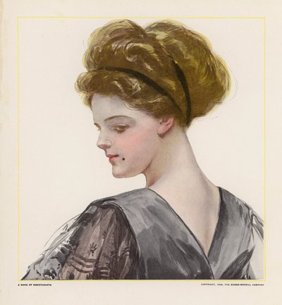 Retrato de una joven con vestido de noche negro (litografía en color) de American School