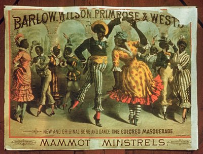 Póster publicitario de Barlow, Wilson, Primrose y Wests Mammot Minstrels Colored Masquerade de American School