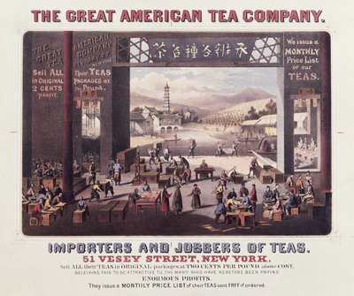 Cartel publicitario de The Great American Tea Company, Importadores y Mayoristas de Té de American School