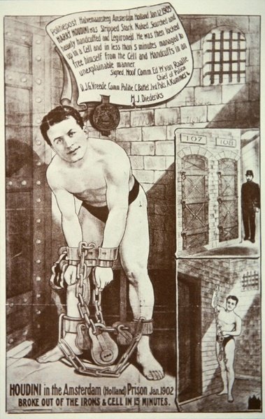 Cartel publicitario de una actuación de Houdini de American School
