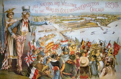 Póster publicitario de la Exposición Mundial Colombina, Chicago 1893 de American School