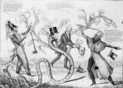 El presidente Andrew Jackson (1767-1845) matando a la Hidra de American School