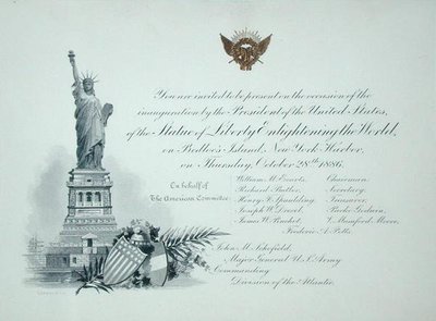 Invitación presidencial a la inauguración de la Estatua de la Libertad, jueves 28 de octubre de 1886 de American School