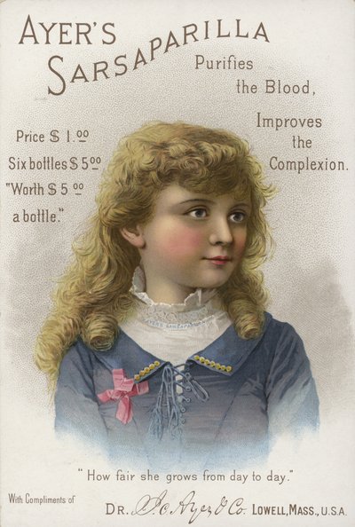 Purifica la sangre, mejora la complexión, Ayers Sarsaparilla de American School