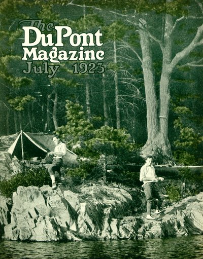 Pyralin va a pescar, portada de la revista DuPont, julio 1923 de American School