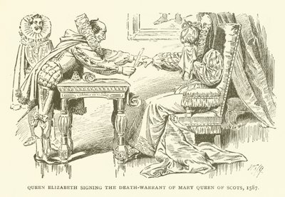 La reina Isabel firmando la orden de ejecución de María, reina de Escocia, 1587 de American School