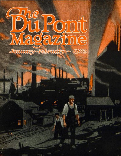 Levantando un puente ferroviario con dinamita, portada de la revista DuPont, enero-febrero 1922 de American School