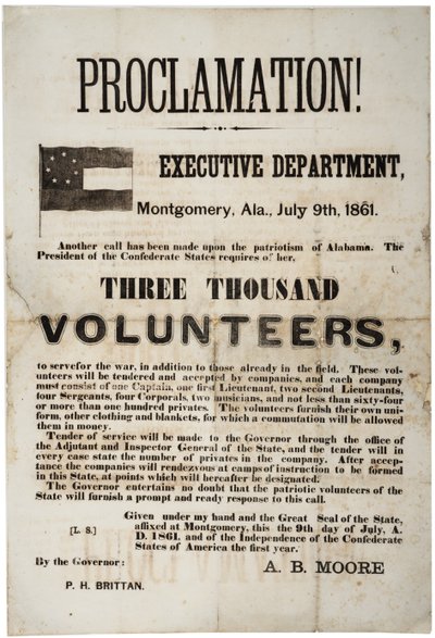 Cartel de reclutamiento solicitando tres mil voluntarios, 9 de julio de 1861 de American School