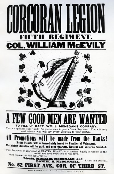 Póster de reclutamiento para la Legión Corcoran, 1862 (papel impreso) de American School