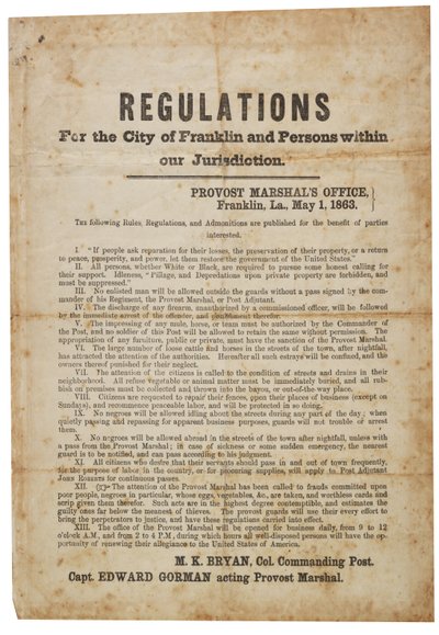 Regulaciones para la ciudad de Franklin, 1 de mayo de 1863 de American School