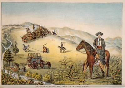 Representación de la vida en un campamento de vacas de American School