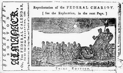 Representación del carro federal, ilustración de portada del Bickerstaffs Boston Almanack, publicado en 1788 de American School