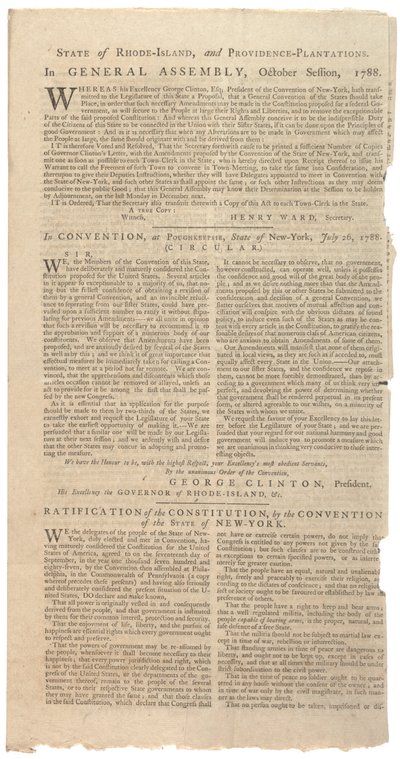 Resoluciones imprimiendo la propuesta de NYS para enmiendas a la Constitución, octubre de 1788 de American School