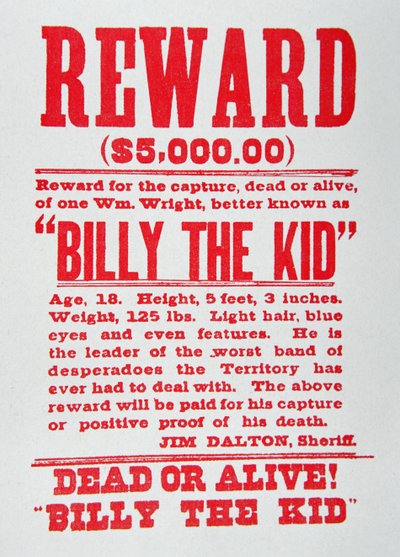 Cartel de recompensa por Billy the Kid (1859-81) de American School