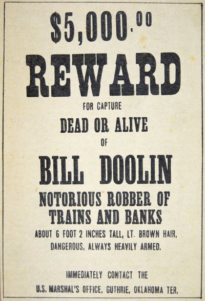 Cartel de recompensa por Bill Doolin (1858-96) de American School