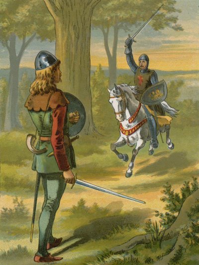 Robin Hood detiene al caballero en armadura negra de American School