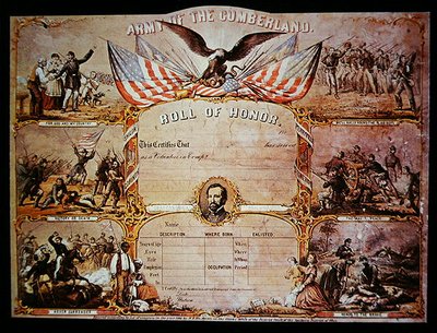 Certificado de Rollo de Honor emitido a los hombres que sirvieron en el Ejército Federal del Cumberland de American School