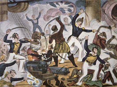 Marineros de la Royal Navy abordando un barco pirata argelino, c.1820 de American School