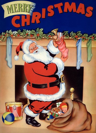 Papá Noel llena los calcetines de juguetes en Nochebuena de American School