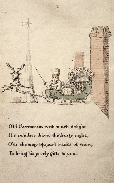 Santeclaus con trineo y renos, de El amigo de los niños publicado en 1821 de American School