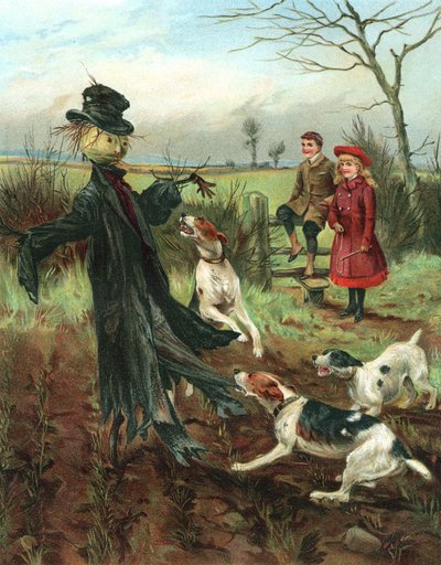 Espantapájaros en un campo de invierno de American School