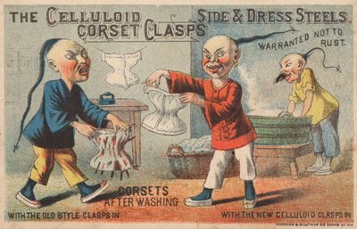 Escena en una lavandería china, anuncio de Broches de Corsé de Celuloide de American School