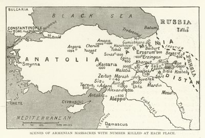 Escenas de masacres armenias con número de muertos en cada lugar de American School