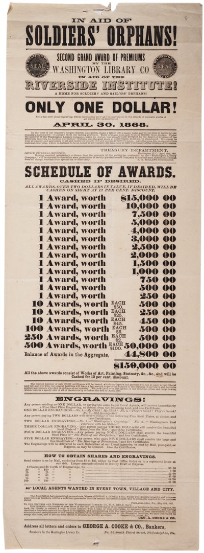 Segundos grandes premios por la Biblioteca de Washington en ayuda de la Institución Riverside, 20 de mayo 1867 de American School