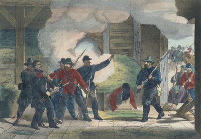 Captura y muerte del asesino Wilkie Booth, c.1865 (impresión en color) de American School