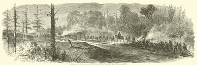 El ejército de Sherman destruyendo el ferrocarril de Macon entre Rough y Ready y Jonesborough, agosto de 1864 de American School