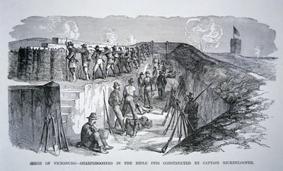 Sitio de Vicksburg - Francotiradores en las trincheras construidas por el General Hickenlooper (grabado) de American School