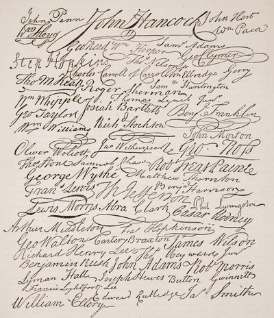 Firmas de la Declaración de Independencia, 1776, ilustración de la Historia Ilustrada de Inglaterra de Cassell de American School