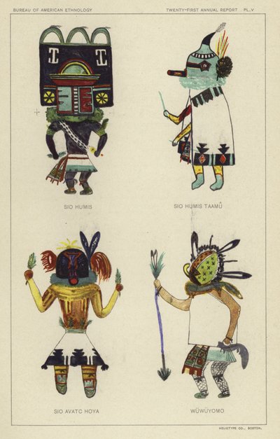 Sio Humis, Sio Humis Taamu, Sio Avatc Hoya, Wuwuyomo (litografía en color) de American School