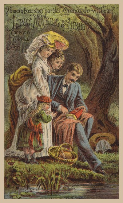 Sentado junto al río abriendo carne enlatada de American School