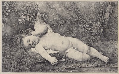 Amor durmiente, tarjeta comercial para el libro de Godey de American School