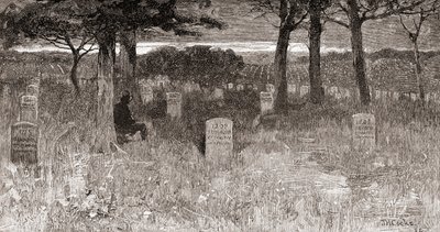 Tumbas de soldados en el cementerio nacional de Arlington, condado de Arlington, Virginia, en el siglo XIX, de "The Century Illustrated Monthly Magazine", publicado en 1884 (grabado). de American School