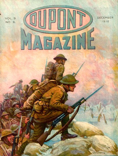 Soldados en las Trincheras, portada de la revista DuPont, diciembre de 1918 de American School