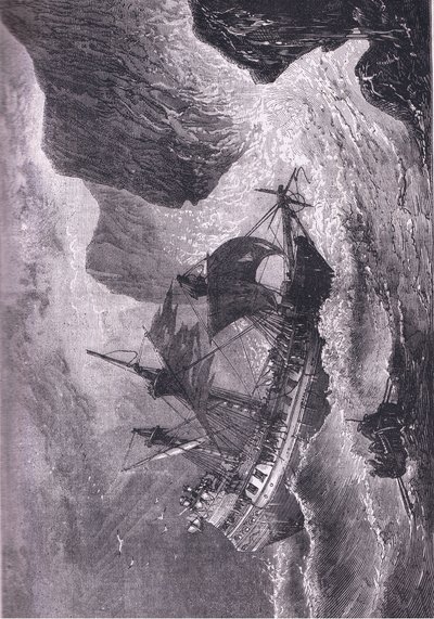 Somers encalla su barco, ilustración de la Historia de los Estados Unidos de Cassell, publicada por Petter & Galpin c.1890 de American School